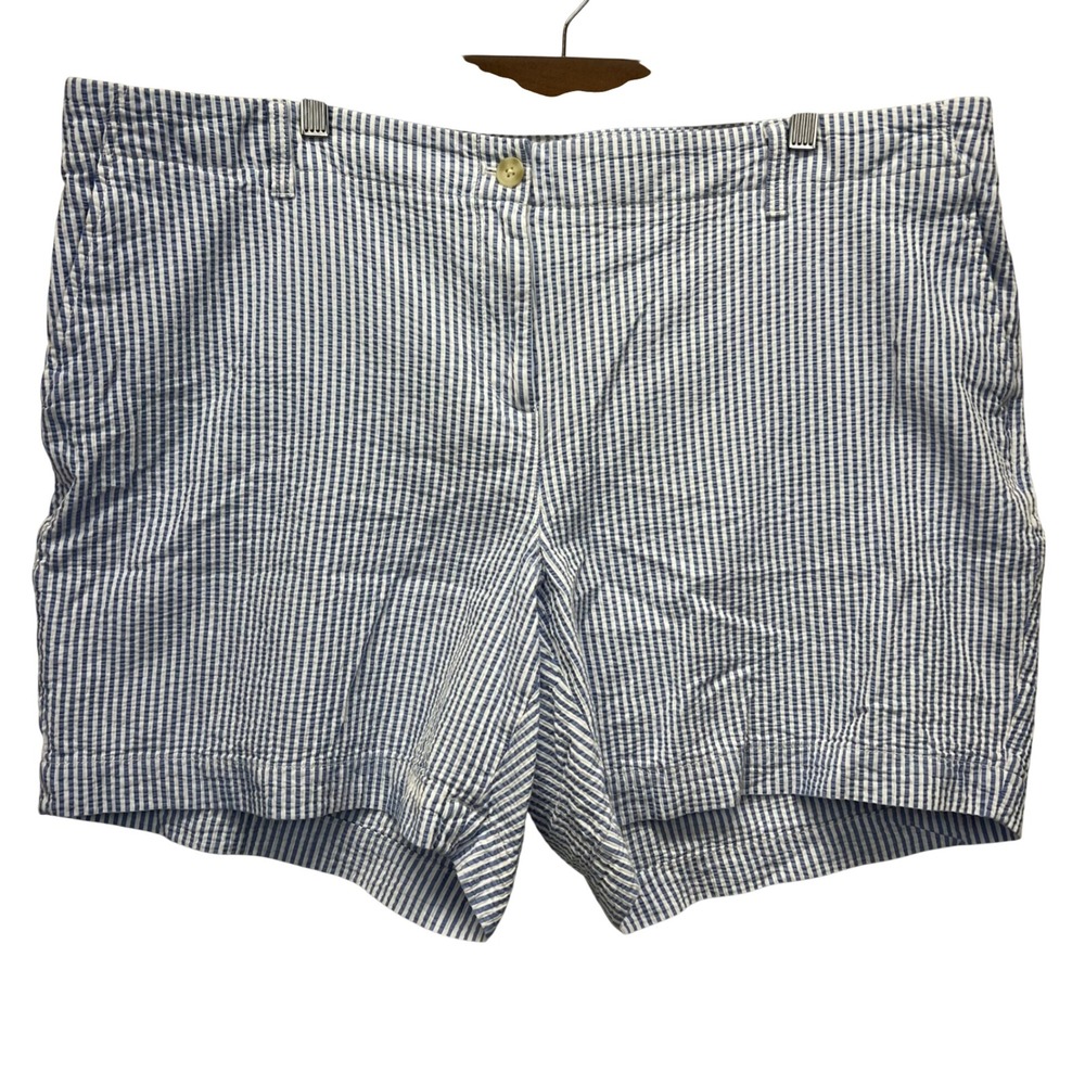 Talbots Relaxed Chino Shorts Womens 20W Blue White Seersucker Stripe Preppy
